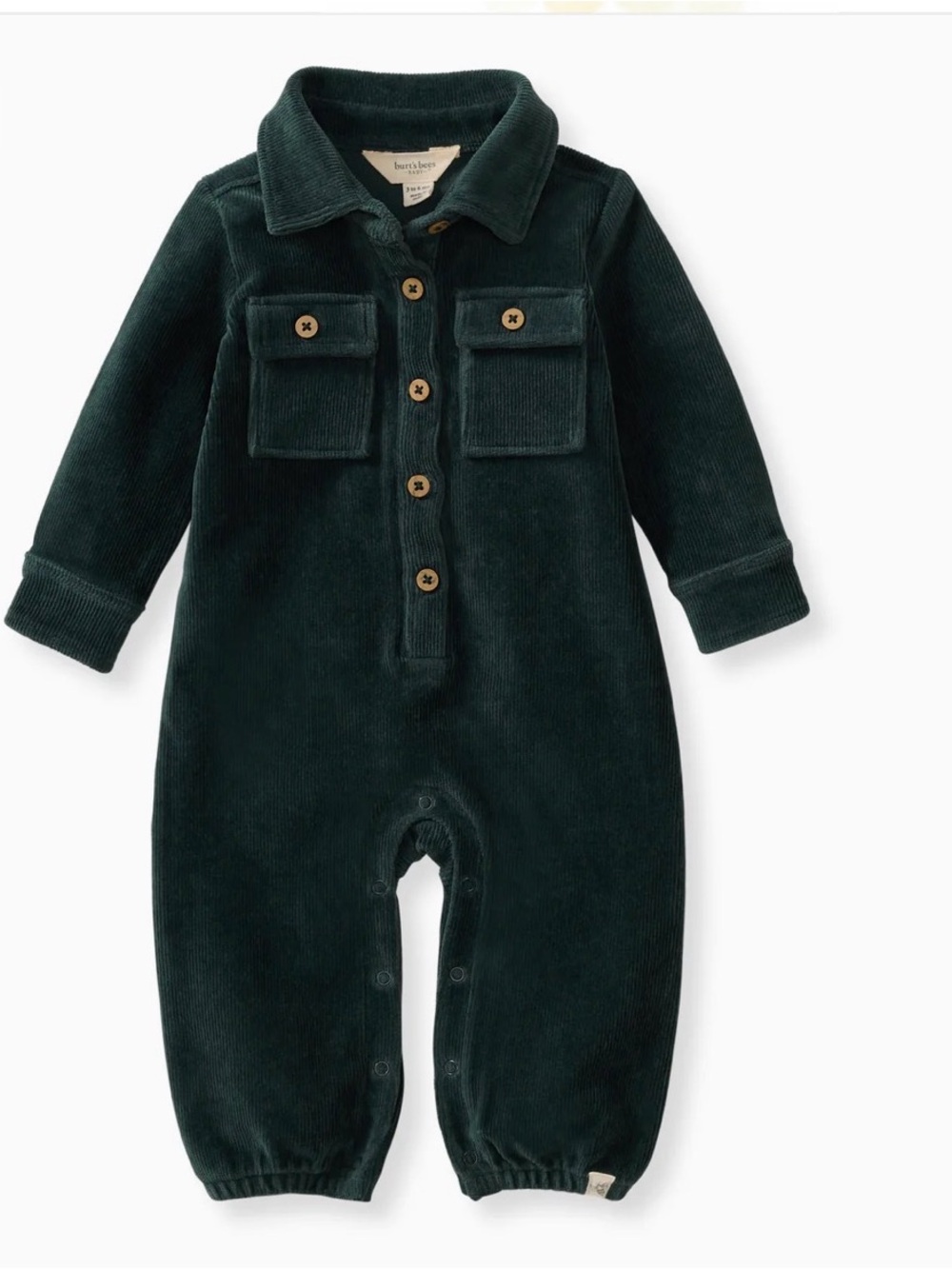 Burt's Bees Baby Forest Green Corduroy Button Romper